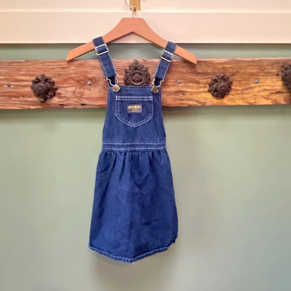 OshKosh Bgosh Girls Blue Denim Overall Jumper Dress Size 6 Made in USA 3821 F